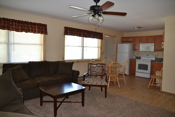 Kitchen next to living area