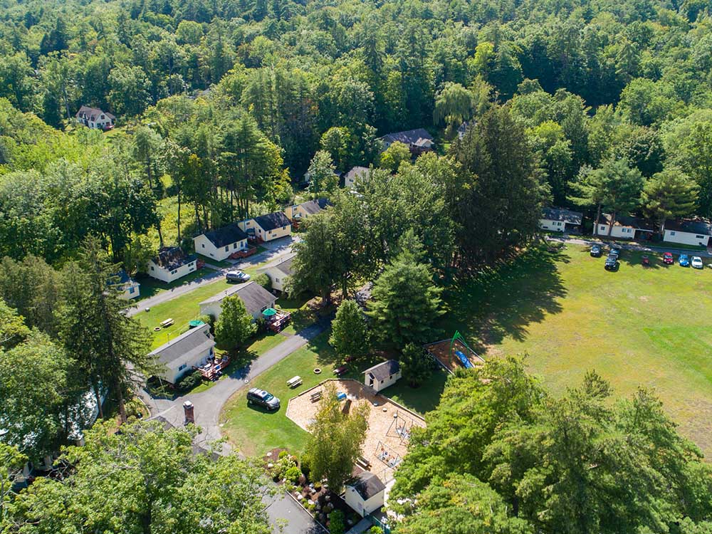 drone view of resort cabins