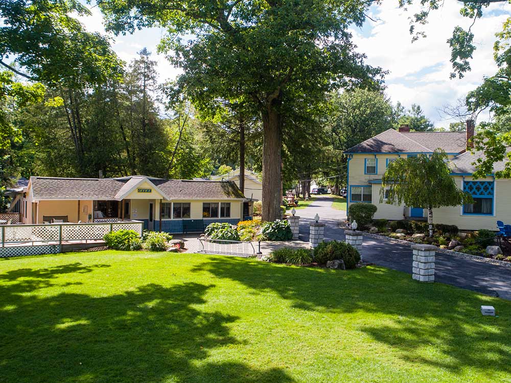 Resort office and lawn area